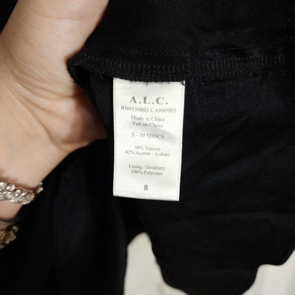 ALC Womens Midi Skirt Black Hanky Hem Paperbag Waist Lagenlook Pockets Size 8 M - Picture 7 of 9